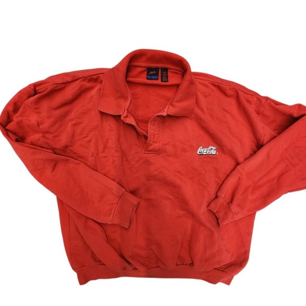 Vintage Coca Cola Red Sweatshirt Womens‎ Collared Pullover 90s Retro Top